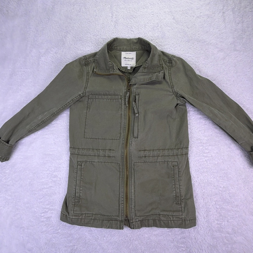 Madewell Fleet Jacket Womens XS Green Military Field Zip Utility Canvas Pockets